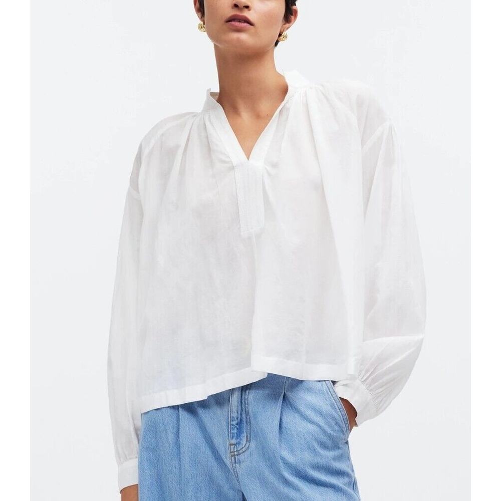 Madewell White V-Neck Blouse